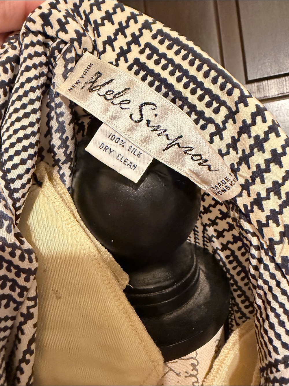 VTG 80s Adele Simpson New York 100% Silk Micro Houndstooth Plaid Dress M - Picture 4 of 4